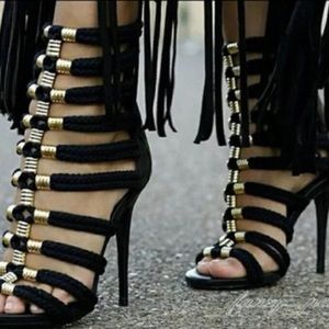 Balmain & H & M Black/Gold Sandal Bootie Heels